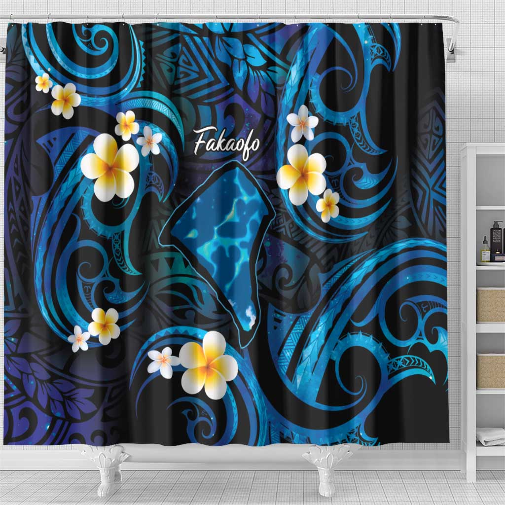 Tokelau Fakaofo Atoll Shower Curtain Polynesian Tattoo Plumeria With Map