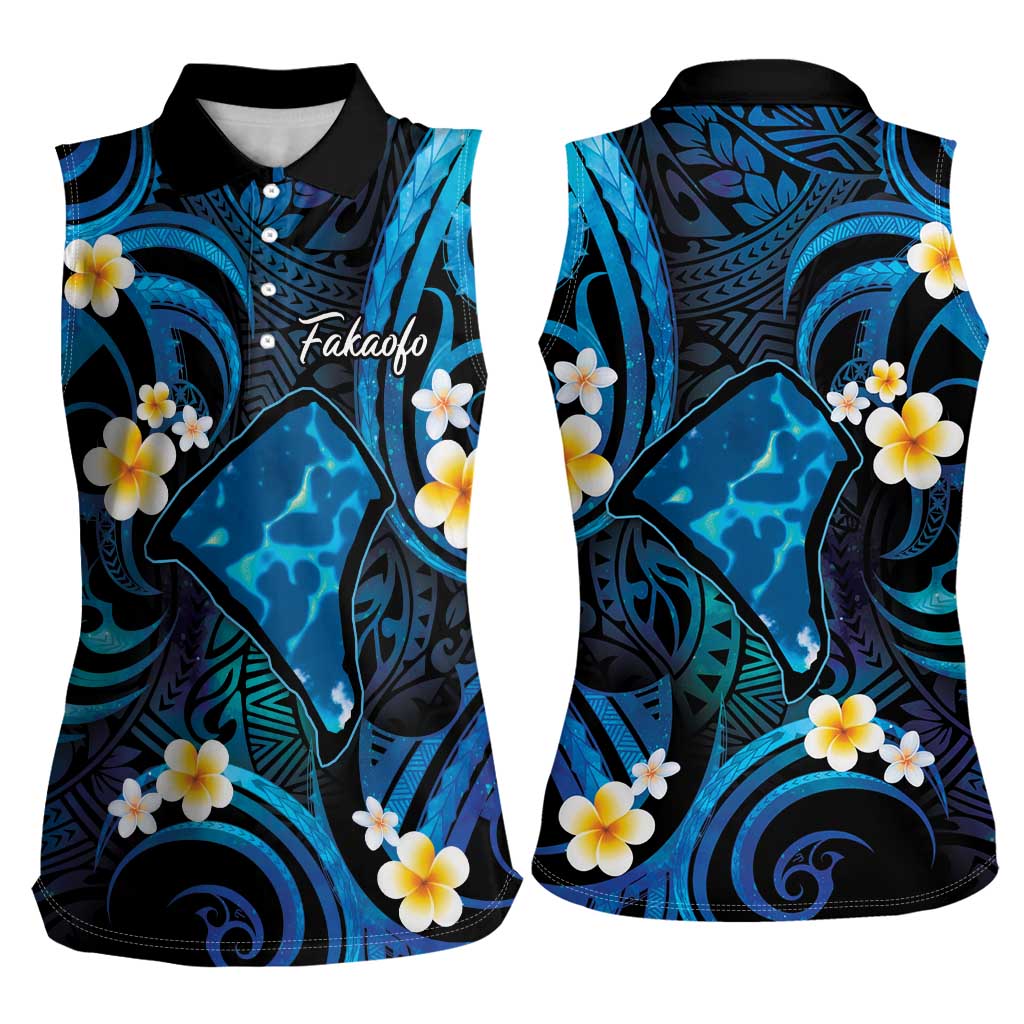 Tokelau Fakaofo Atoll Women Sleeveless Polo Shirt Polynesian Tattoo Plumeria With Map