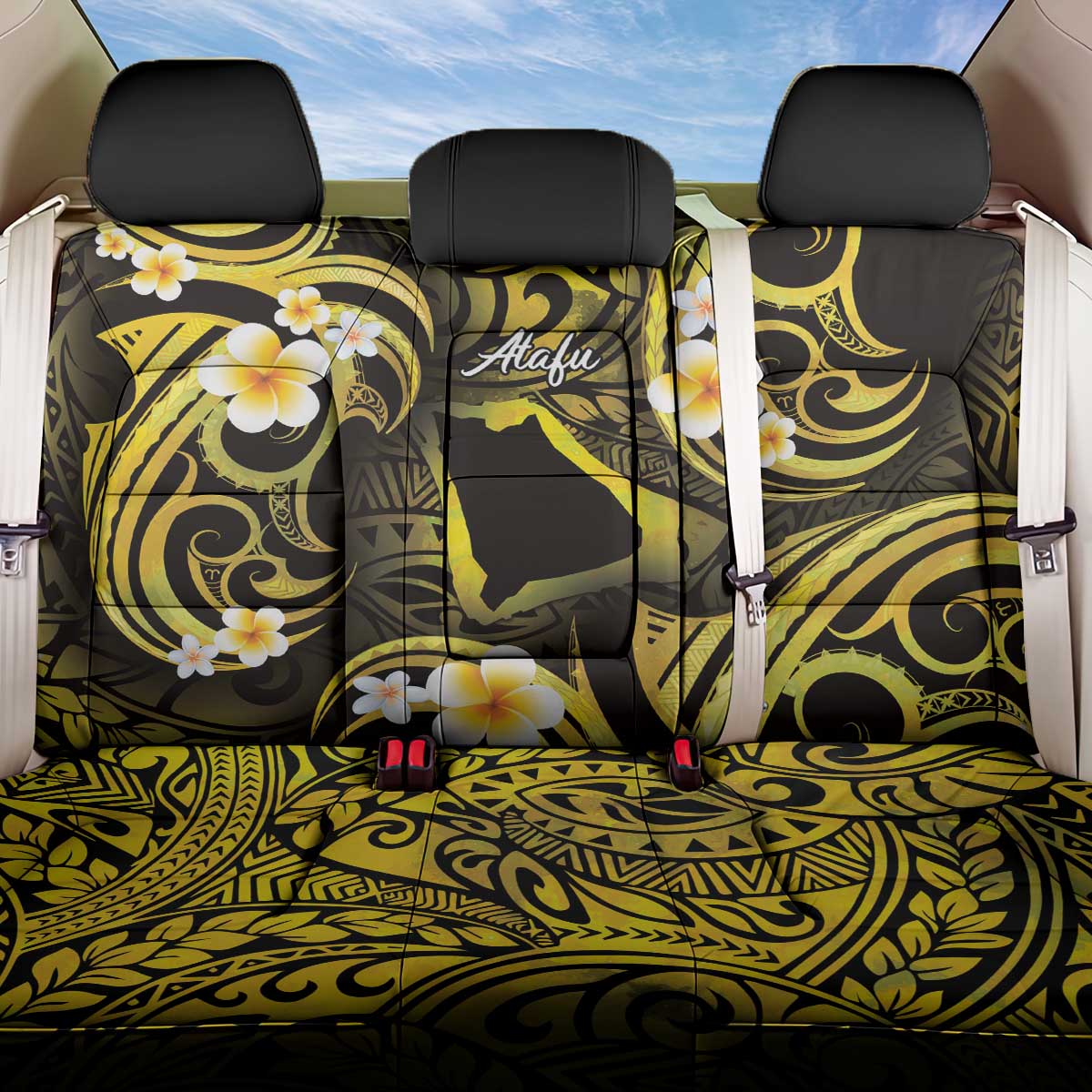 Tokelau Atafu Atoll Back Car Seat Cover Polynesian Tattoo Plumeria With Map