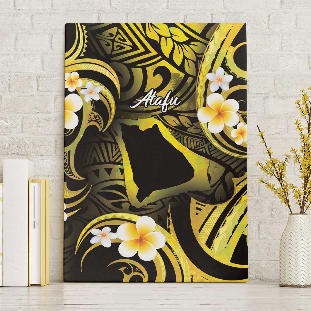 Tokelau Atafu Atoll Canvas Wall Art Polynesian Tattoo Plumeria With Map