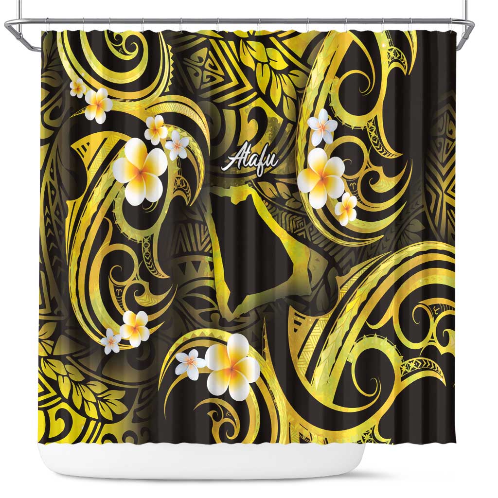 Tokelau Atafu Atoll Shower Curtain Polynesian Tattoo Plumeria With Map