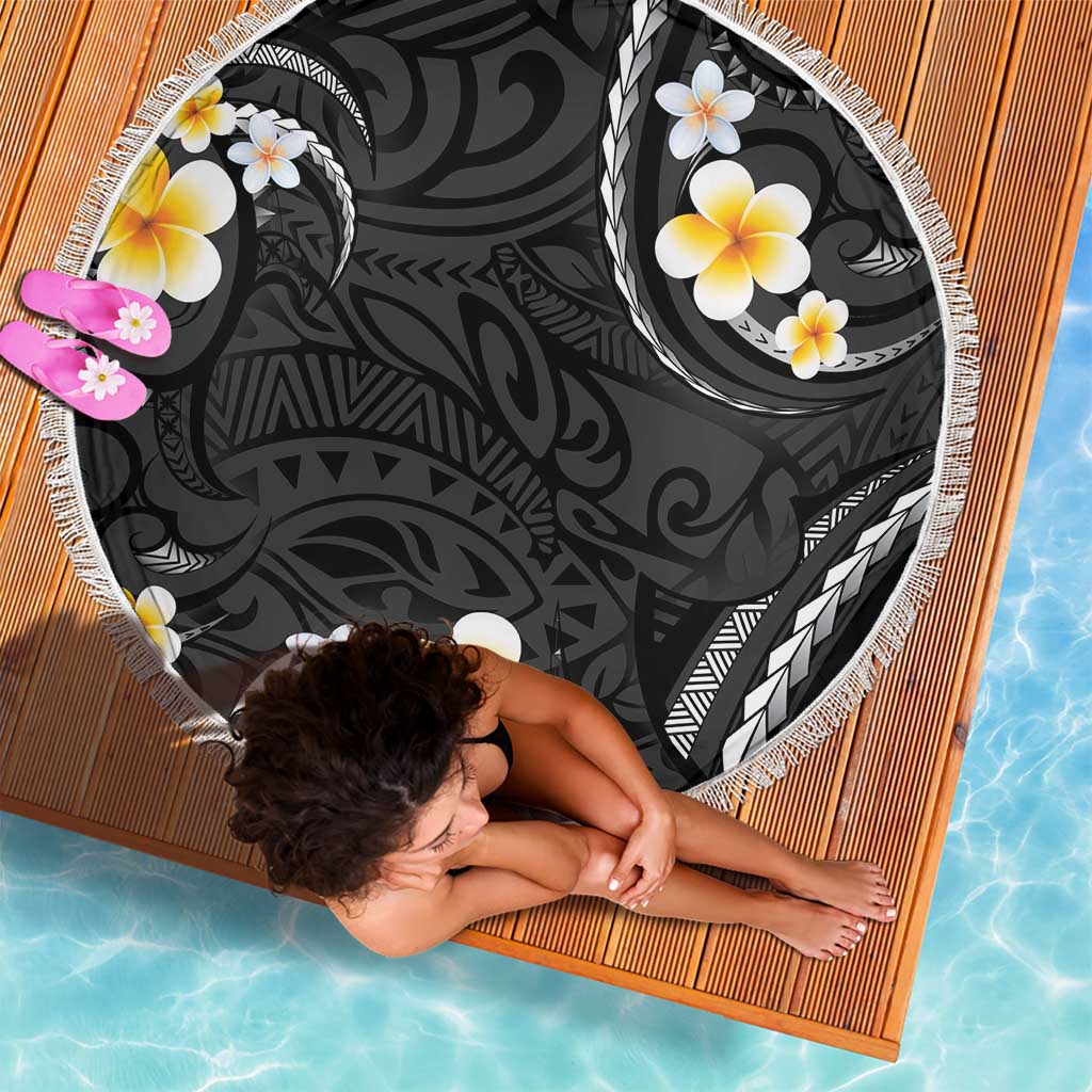 Black And Gray Beach Blanket Curves Polynesian Tattoo Mix Plumeria Flowers