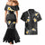 Black And Gray Couples Matching Mermaid Dress and Hawaiian Shirt Curves Polynesian Tattoo Mix Plumeria Flowers