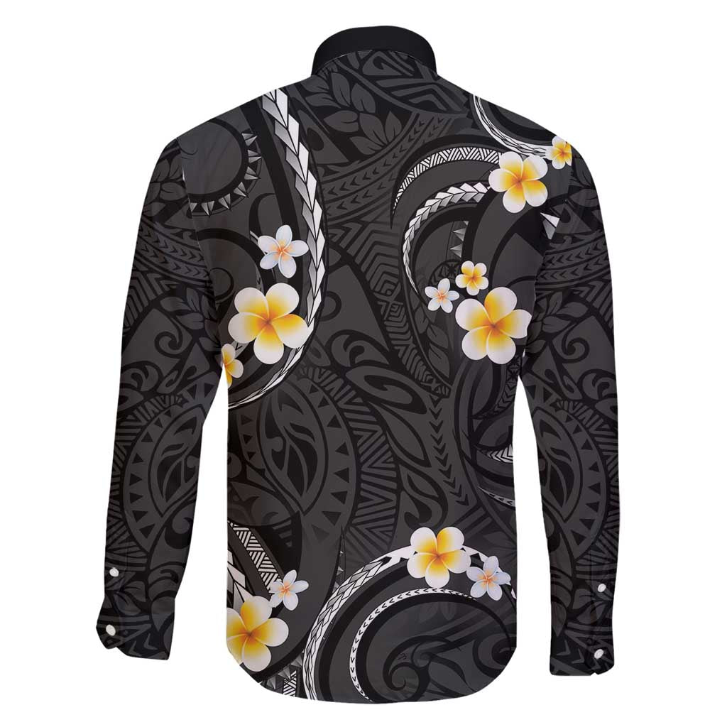 Black And Gray Family Matching Off Shoulder Maxi Dress and Hawaiian Shirt Curves Polynesian Tattoo Mix Plumeria Flowers LT14 - Polynesian Pride