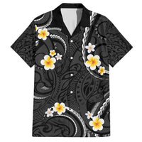 Black And Gray Family Matching Summer Maxi Dress and Hawaiian Shirt Curves Polynesian Tattoo Mix Plumeria Flowers LT14 Dad's Shirt - Short Sleeve Gray - Polynesian Pride