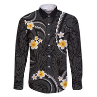 Black And Gray Family Matching Summer Maxi Dress and Hawaiian Shirt Curves Polynesian Tattoo Mix Plumeria Flowers LT14 Dad's Shirt - Long Sleeve Gray - Polynesian Pride
