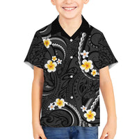 Black And Gray Family Matching Summer Maxi Dress and Hawaiian Shirt Curves Polynesian Tattoo Mix Plumeria Flowers LT14 Son's Shirt Gray - Polynesian Pride