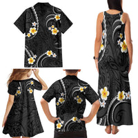 Black And Gray Family Matching Tank Maxi Dress and Hawaiian Shirt Curves Polynesian Tattoo Mix Plumeria Flowers LT14 - Polynesian Pride
