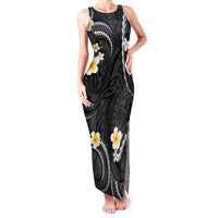 Black And Gray Family Matching Tank Maxi Dress and Hawaiian Shirt Curves Polynesian Tattoo Mix Plumeria Flowers LT14 Mom's Dress Gray - Polynesian Pride