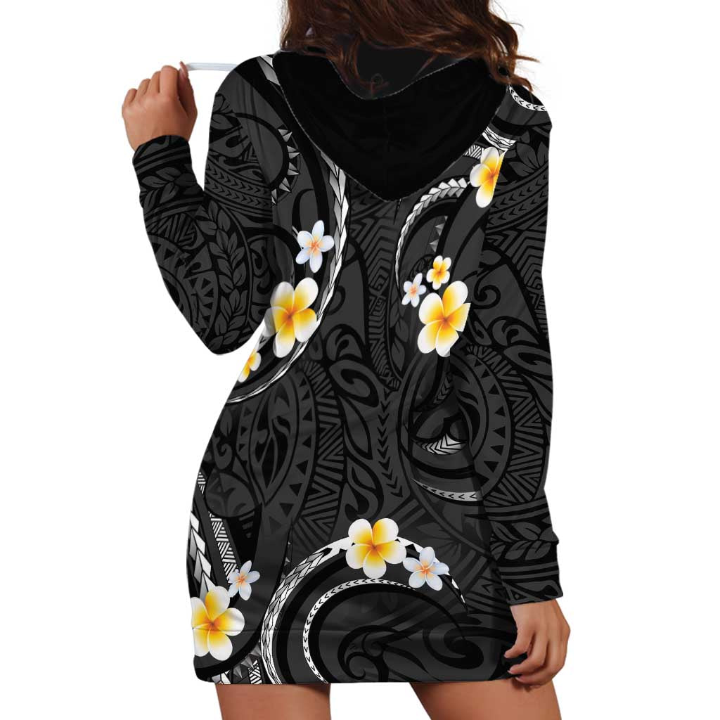 Black And Gray Hoodie Dress Curves Polynesian Tattoo Mix Plumeria Flowers