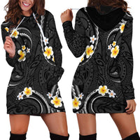 Black And Gray Hoodie Dress Curves Polynesian Tattoo Mix Plumeria Flowers