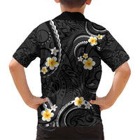 Black And Gray Kid Hawaiian Shirt Curves Polynesian Tattoo Mix Plumeria Flowers LT14 - Polynesian Pride