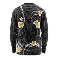 Black And Gray Long Sleeve Shirt Curves Polynesian Tattoo Mix Plumeria Flowers