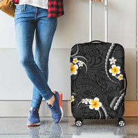 Black And Gray Luggage Cover Curves Polynesian Tattoo Mix Plumeria Flowers LT14 - Polynesian Pride