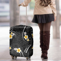 Black And Gray Luggage Cover Curves Polynesian Tattoo Mix Plumeria Flowers LT14 - Polynesian Pride
