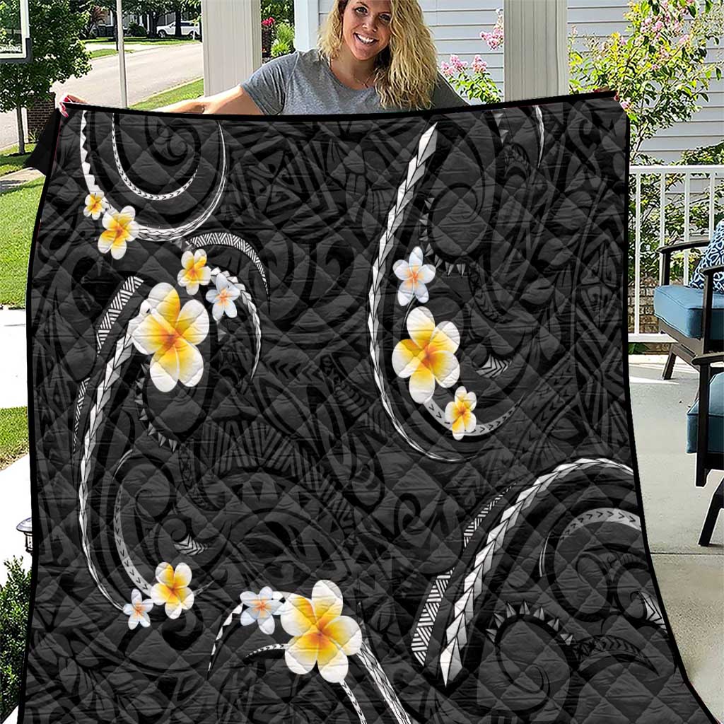 Black And Gray Quilt Curves Polynesian Tattoo Mix Plumeria Flowers LT14 Gray - Polynesian Pride