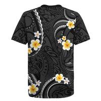 Black And Gray Rugby Jersey Curves Polynesian Tattoo Mix Plumeria Flowers