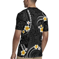 Black And Gray Rugby Jersey Curves Polynesian Tattoo Mix Plumeria Flowers