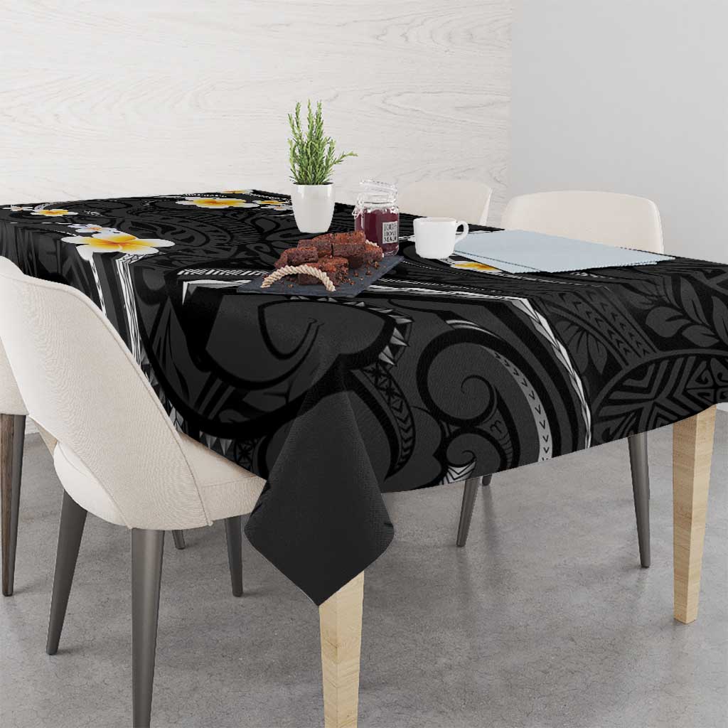 Black And Gray Tablecloth Curves Polynesian Tattoo Mix Plumeria Flowers LT14 - Polynesian Pride