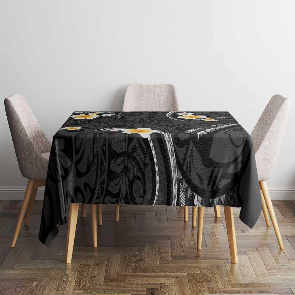 Black And Gray Tablecloth Curves Polynesian Tattoo Mix Plumeria Flowers LT14 - Polynesian Pride
