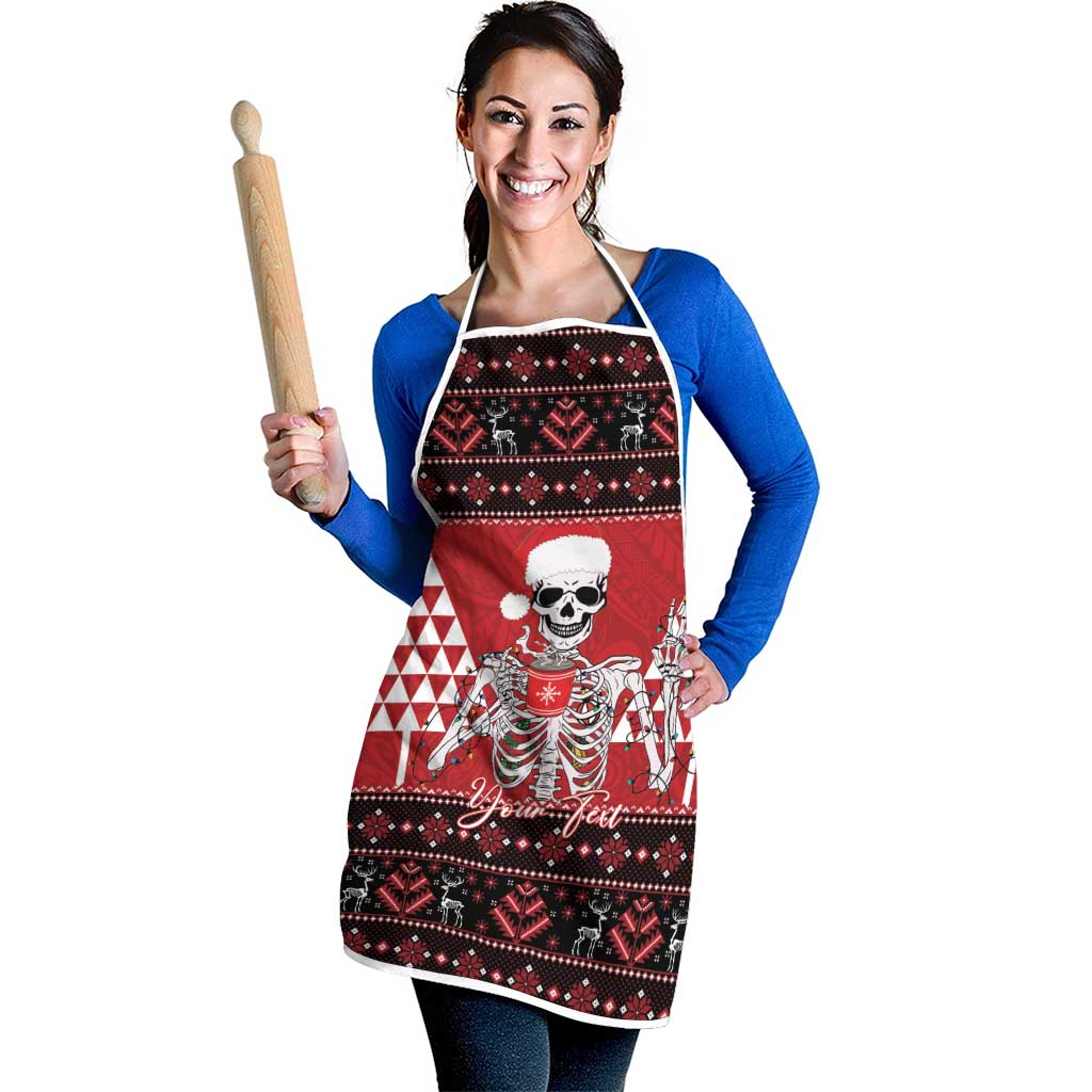 Personalized Hawaii Skull Christmas Apron Mele Kalikimaka Hawaiian Kakau - Polynesian Pride