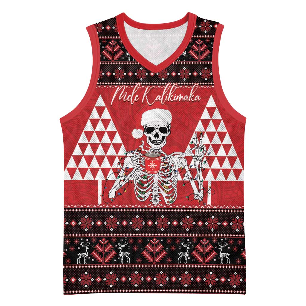 Personalized Hawaii Skull Christmas Basketball Jersey Mele Kalikimaka Hawaiian Kakau - Polynesian Pride