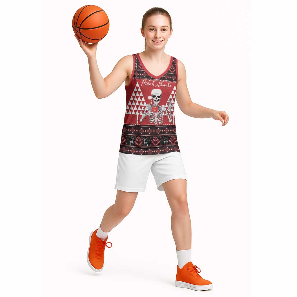 Personalized Hawaii Skull Christmas Basketball Jersey Mele Kalikimaka Hawaiian Kakau - Polynesian Pride