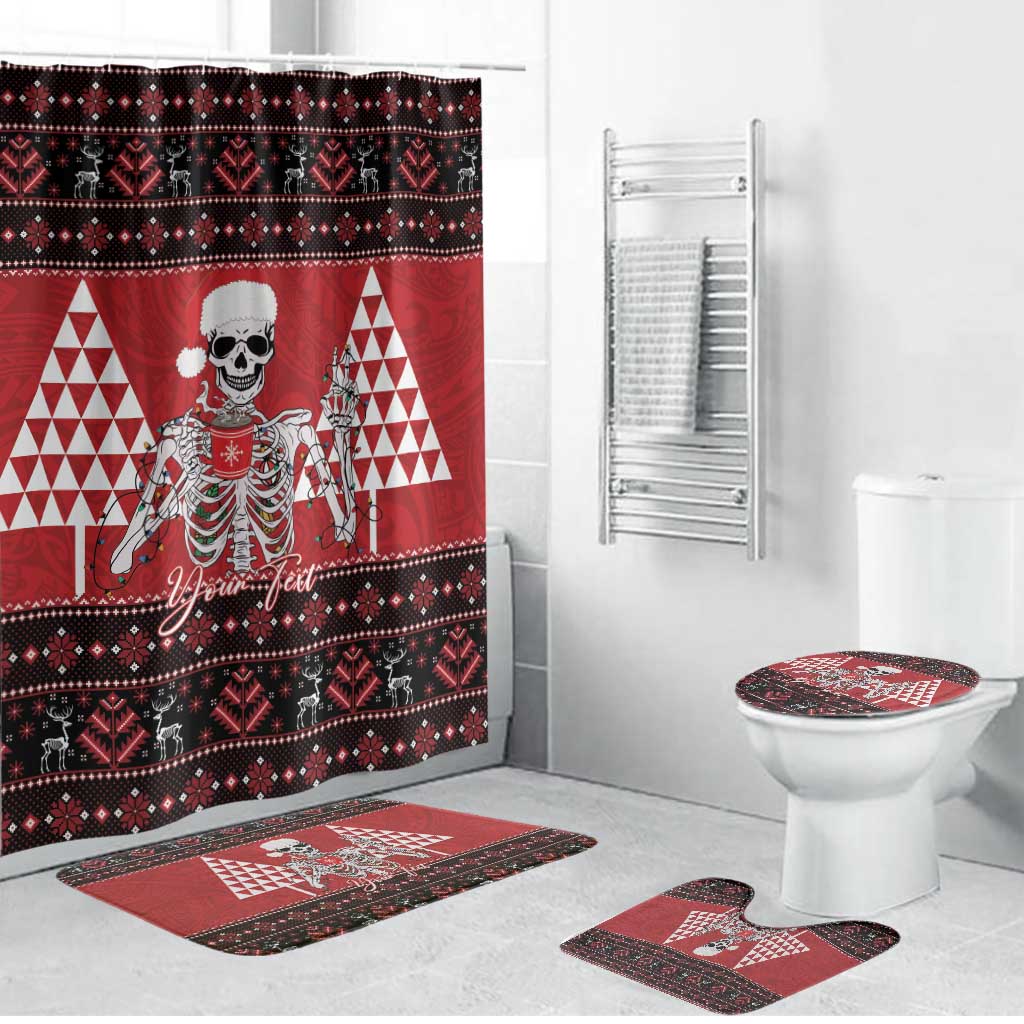 Personalized Hawaii Skull Christmas Bathroom Set Mele Kalikimaka Hawaiian Kakau - Polynesian Pride