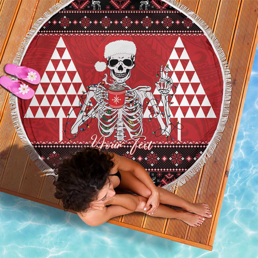 Personalized Hawaii Skull Christmas Beach Blanket Mele Kalikimaka Hawaiian Kakau - Polynesian Pride