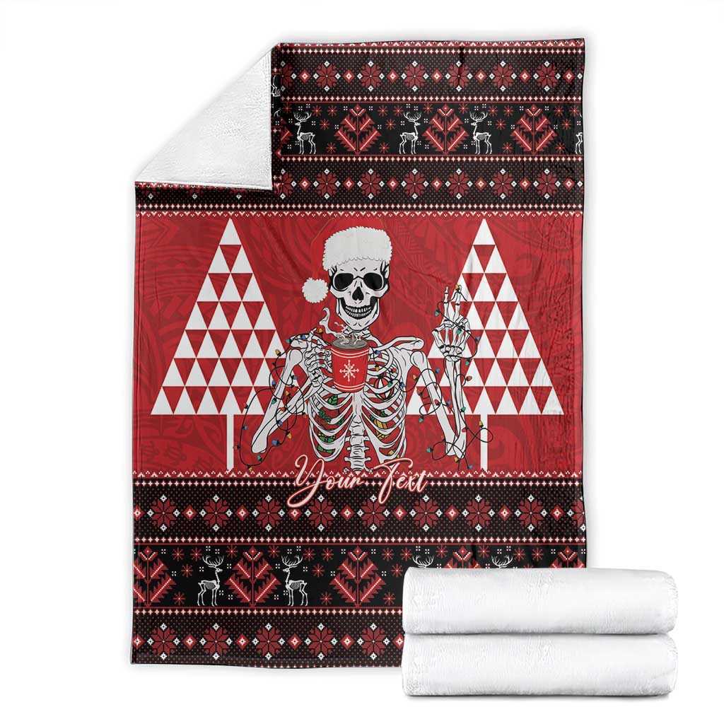 Personalized Hawaii Skull Christmas Blanket Mele Kalikimaka Hawaiian Kakau - Polynesian Pride