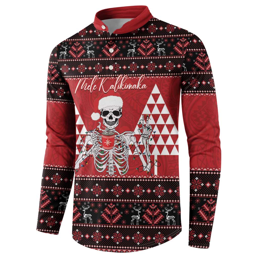 Personalized Hawaii Skull Christmas Button Sweatshirt Mele Kalikimaka Hawaiian Kakau - Polynesian Pride