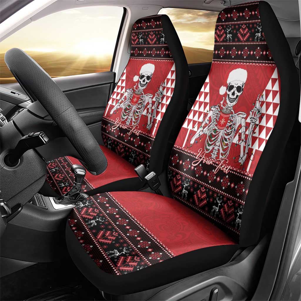 Personalized Hawaii Skull Christmas Car Seat Cover Mele Kalikimaka Hawaiian Kakau - Polynesian Pride
