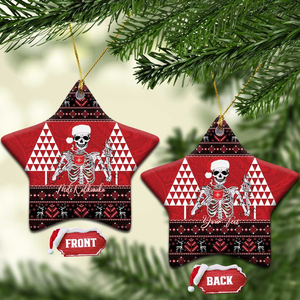 Personalized Hawaii Skull Christmas Ceramic Ornament Mele Kalikimaka Hawaiian Kakau - Polynesian Pride