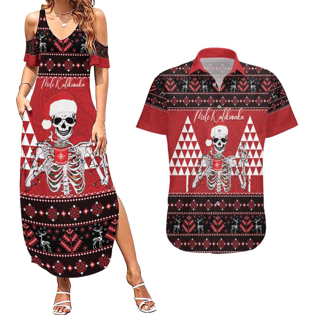 Personalized Hawaii Skull Christmas Couples Matching Summer Maxi Dress and Hawaiian Shirt Mele Kalikimaka Hawaiian Kakau - Polynesian Pride