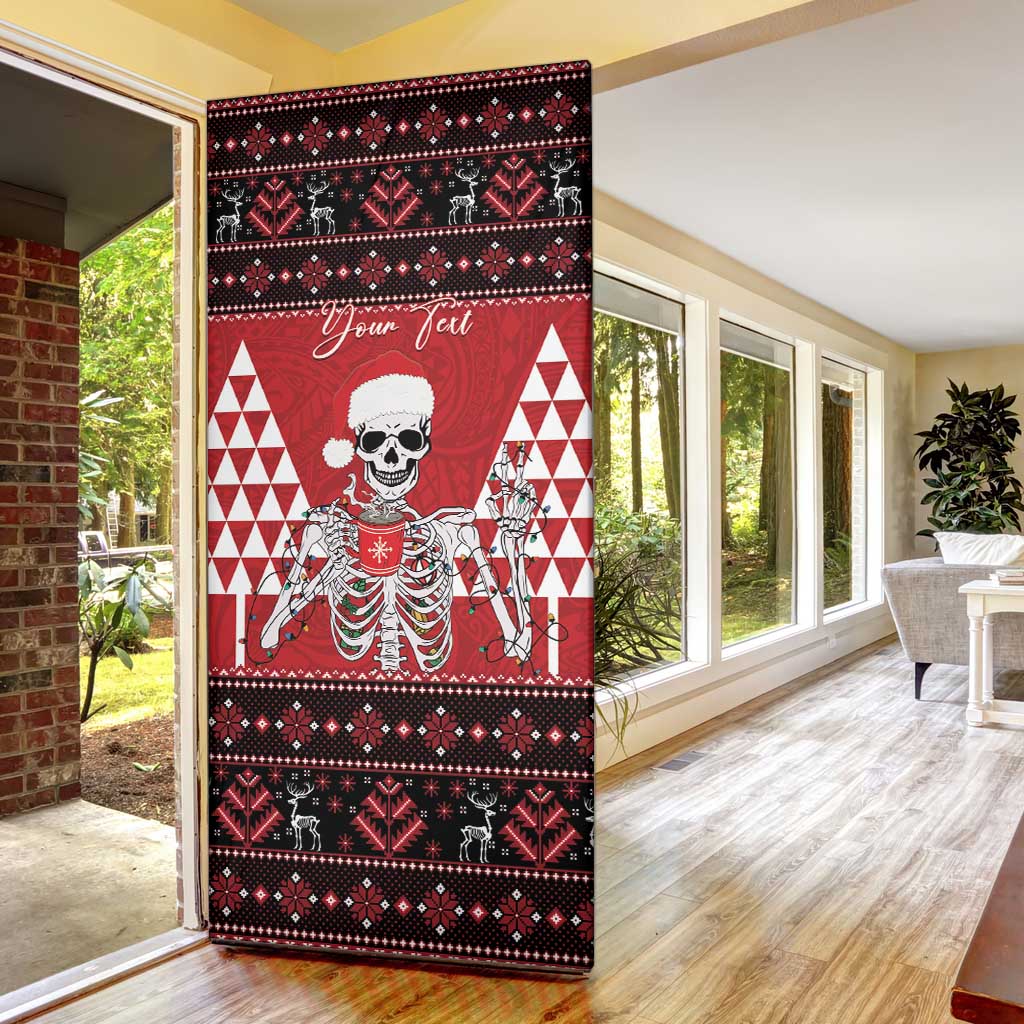 Personalized Hawaii Skull Christmas Door Cover Mele Kalikimaka Hawaiian Kakau - Polynesian Pride