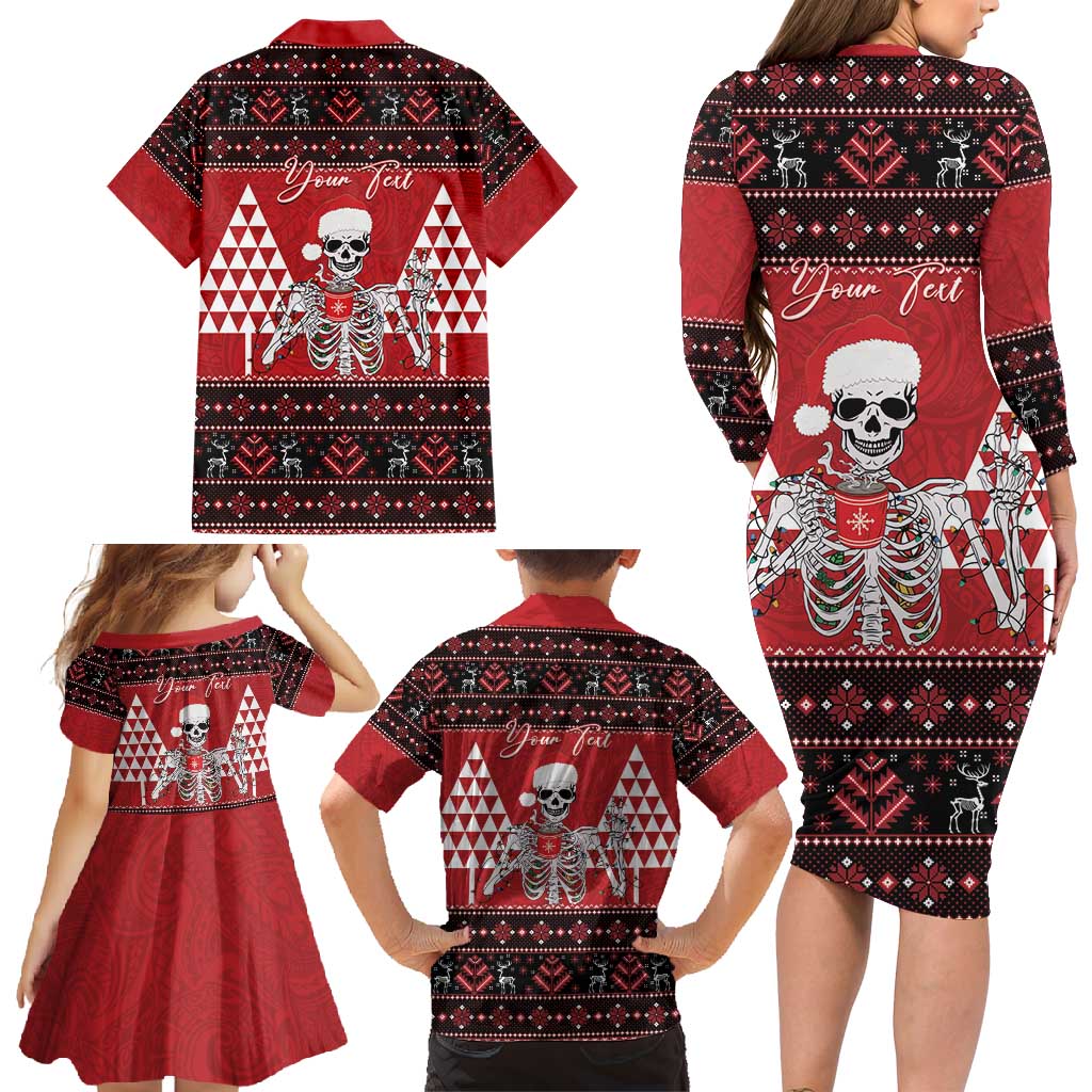 Personalized Hawaii Skull Christmas Family Matching Long Sleeve Bodycon Dress and Hawaiian Shirt Mele Kalikimaka Hawaiian Kakau - Polynesian Pride