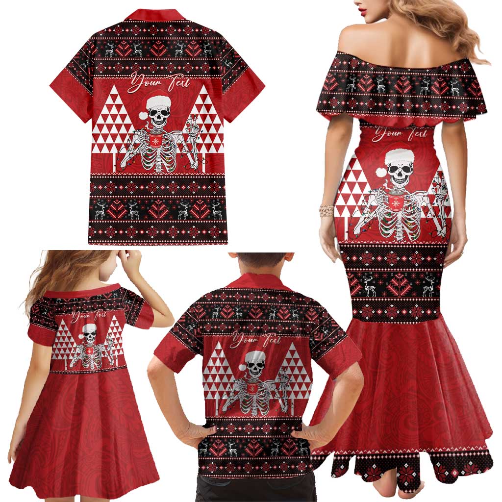 Personalized Hawaii Skull Christmas Family Matching Mermaid Dress and Hawaiian Shirt Mele Kalikimaka Hawaiian Kakau - Polynesian Pride
