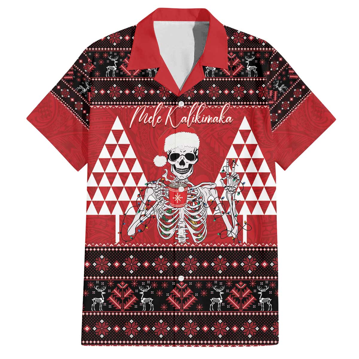 Personalized Hawaii Skull Christmas Family Matching Off The Shoulder Long Sleeve Dress and Hawaiian Shirt Mele Kalikimaka Hawaiian Kakau - Polynesian Pride