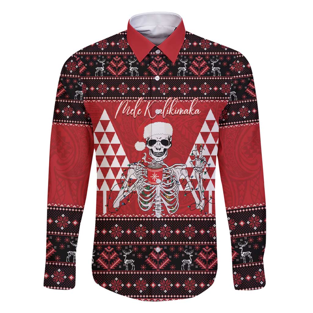 Personalized Hawaii Skull Christmas Family Matching Short Sleeve Bodycon Dress and Hawaiian Shirt Mele Kalikimaka Hawaiian Kakau - Polynesian Pride