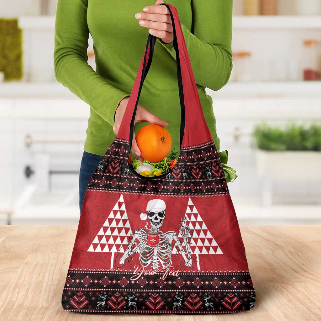 Personalized Hawaii Skull Christmas Grocery Bag Mele Kalikimaka Hawaiian Kakau - Polynesian Pride