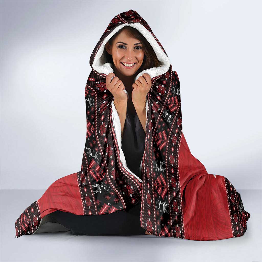Personalized Hawaii Skull Christmas Hooded Blanket Mele Kalikimaka Hawaiian Kakau - Polynesian Pride