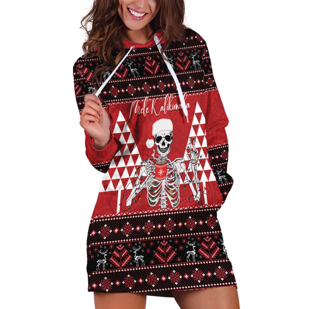 Personalized Hawaii Skull Christmas Hoodie Dress Mele Kalikimaka Hawaiian Kakau - Polynesian Pride