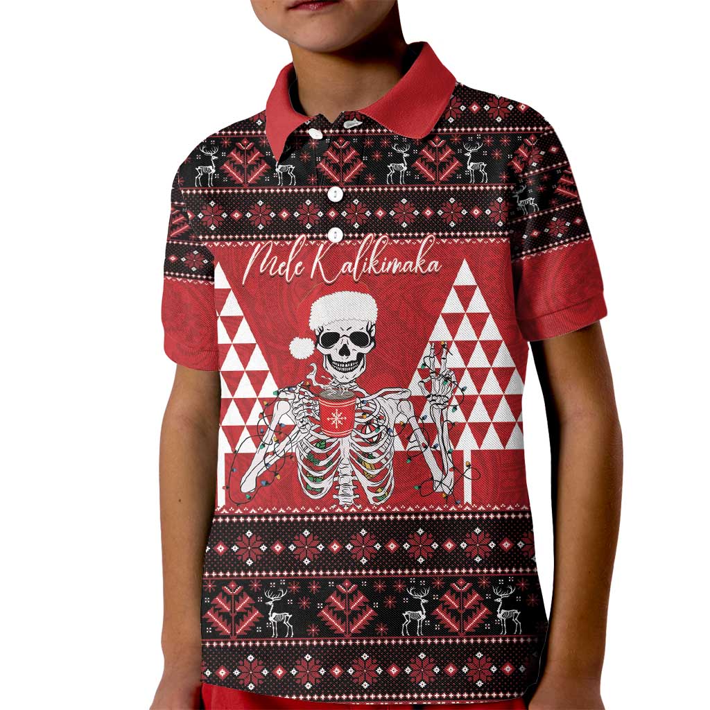 Personalized Hawaii Skull Christmas Kid Polo Shirt Mele Kalikimaka Hawaiian Kakau - Polynesian Pride