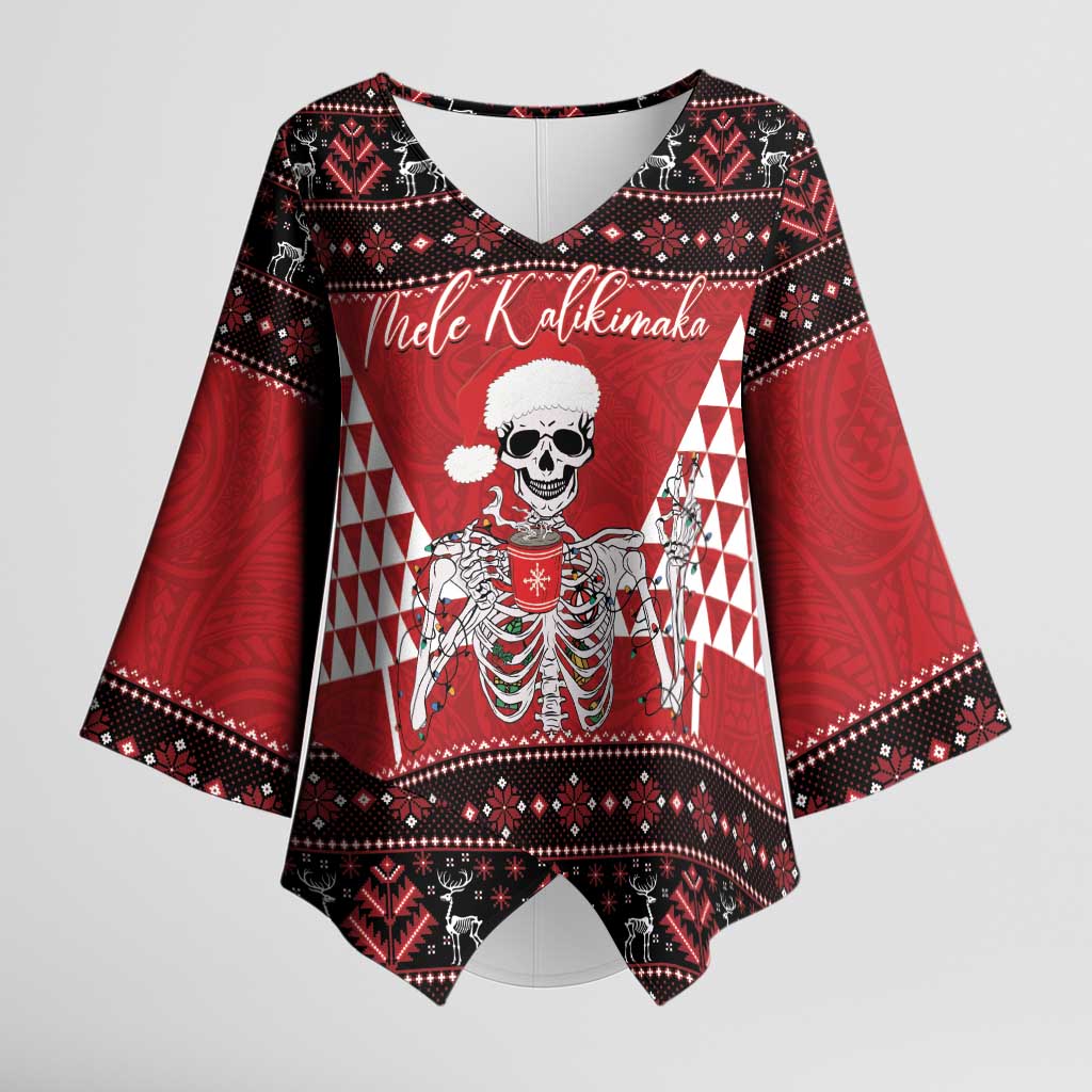 Personalized Hawaii Skull Christmas Kimono Sleeve Blouse Mele Kalikimaka Hawaiian Kakau - Polynesian Pride