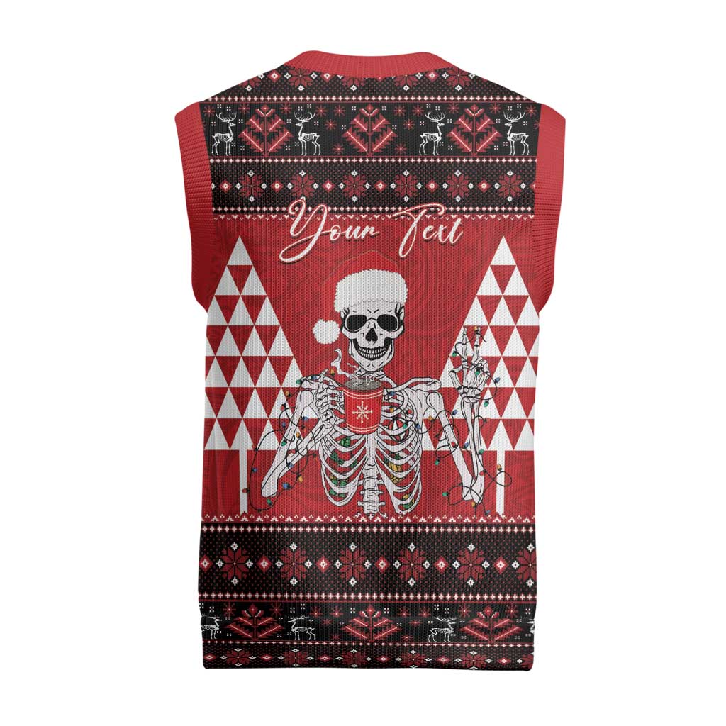 Personalized Hawaii Skull Christmas Knitted V-Neck Vest Mele Kalikimaka Hawaiian Kakau - Polynesian Pride