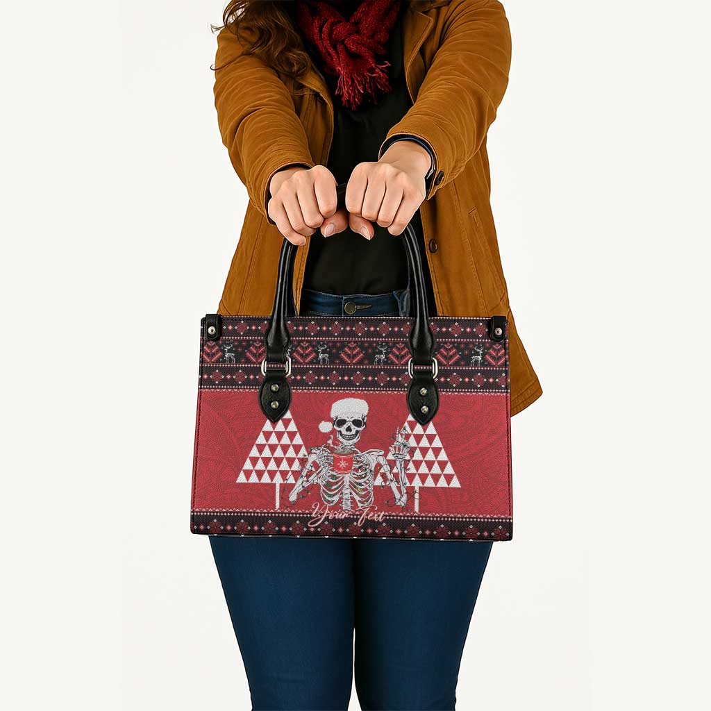 Personalized Hawaii Skull Christmas Leather Bag Mele Kalikimaka Hawaiian Kakau - Polynesian Pride