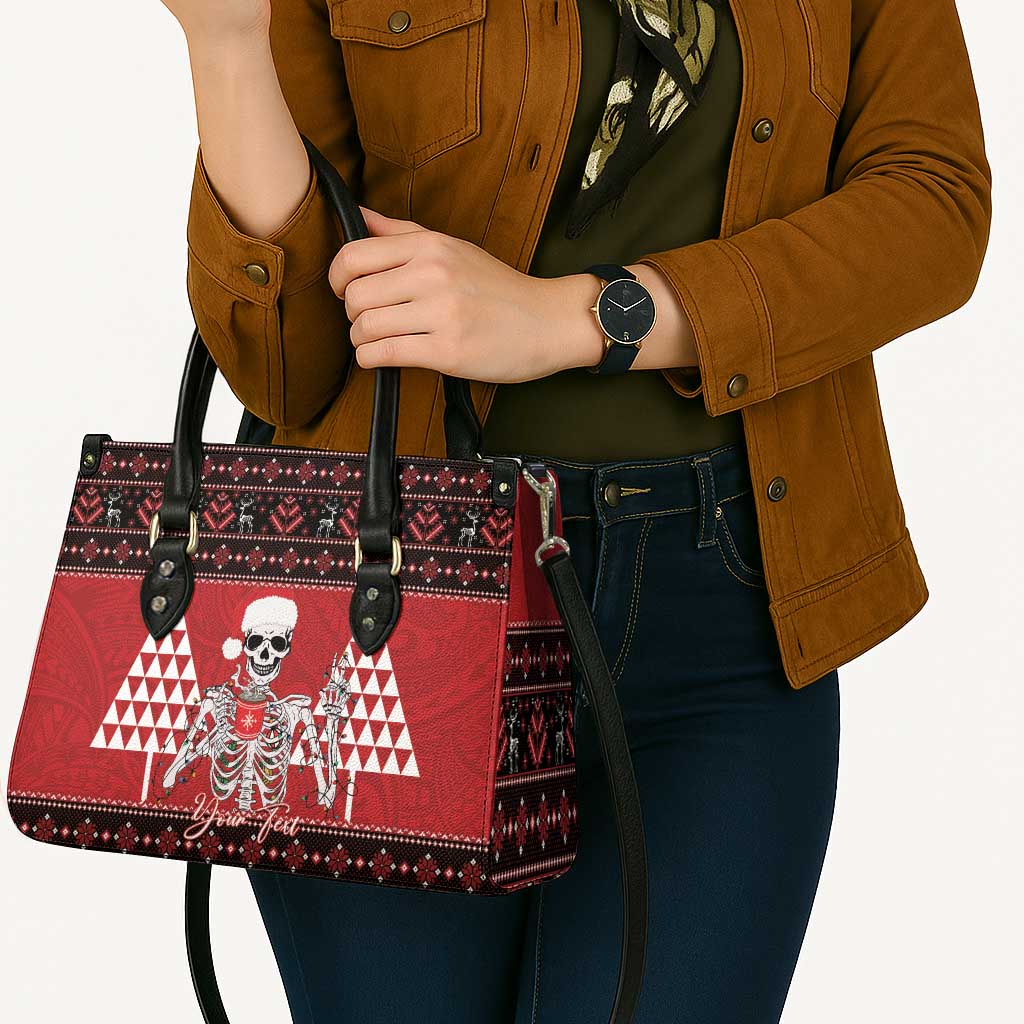 Personalized Hawaii Skull Christmas Leather Bag Mele Kalikimaka Hawaiian Kakau - Polynesian Pride