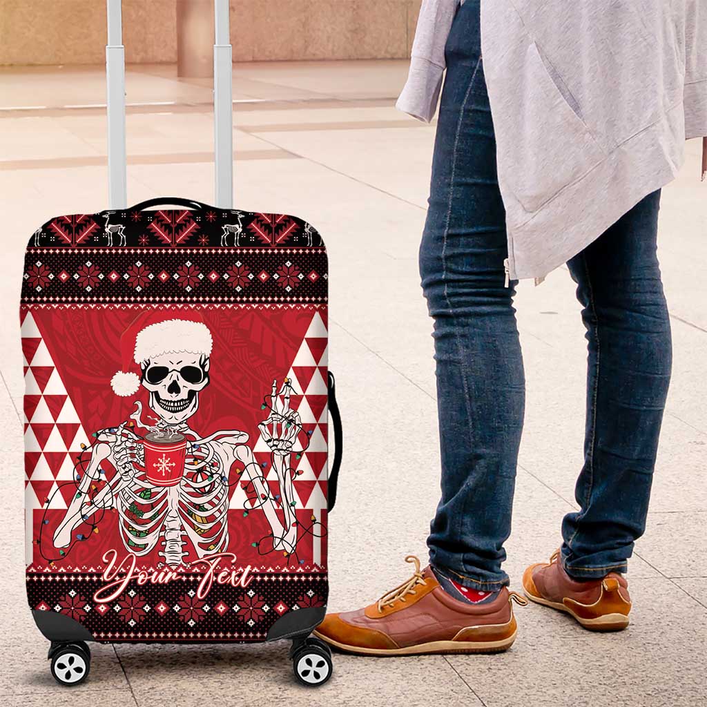 Personalized Hawaii Skull Christmas Luggage Cover Mele Kalikimaka Hawaiian Kakau - Polynesian Pride