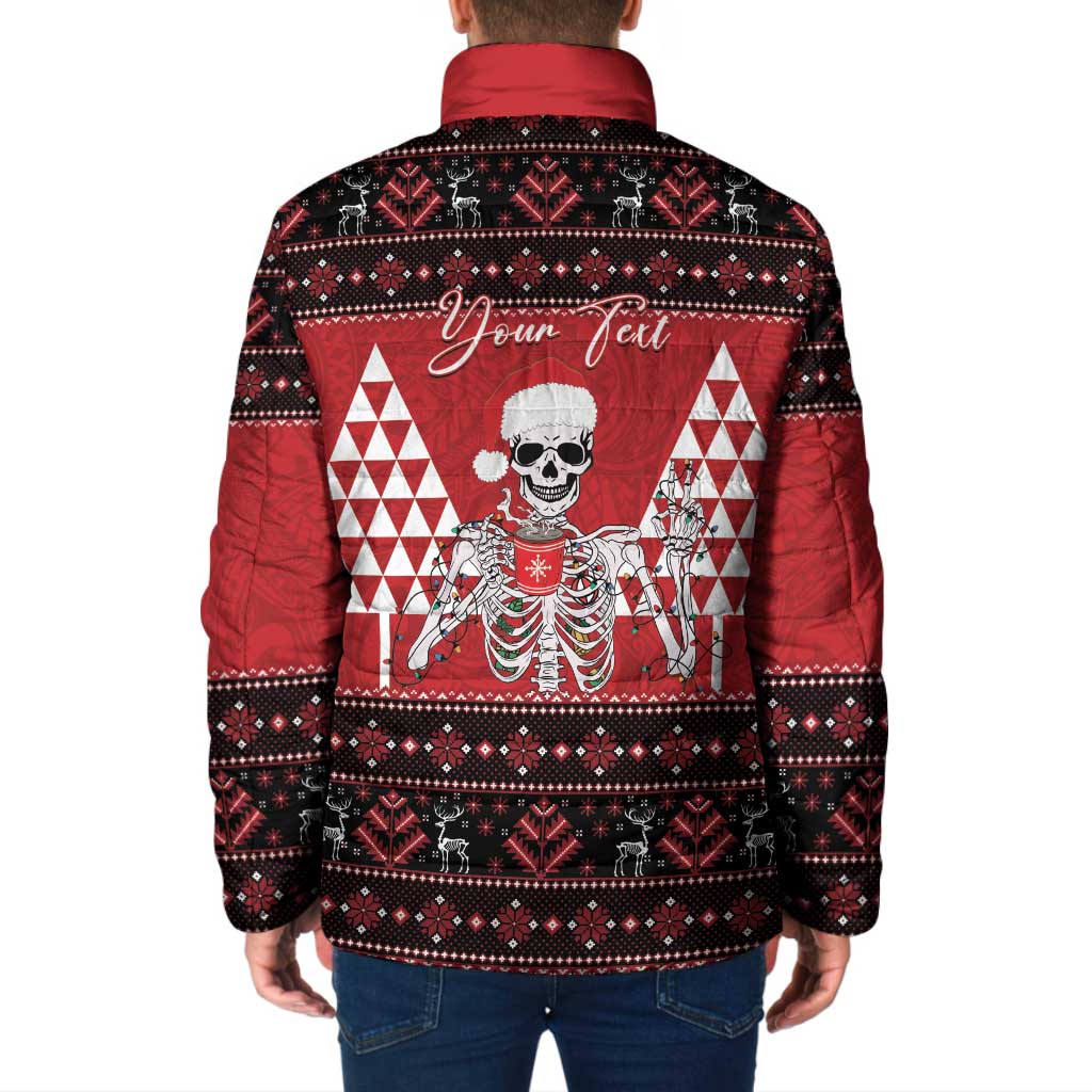 Personalized Hawaii Skull Christmas Padded Jacket Mele Kalikimaka Hawaiian Kakau - Polynesian Pride