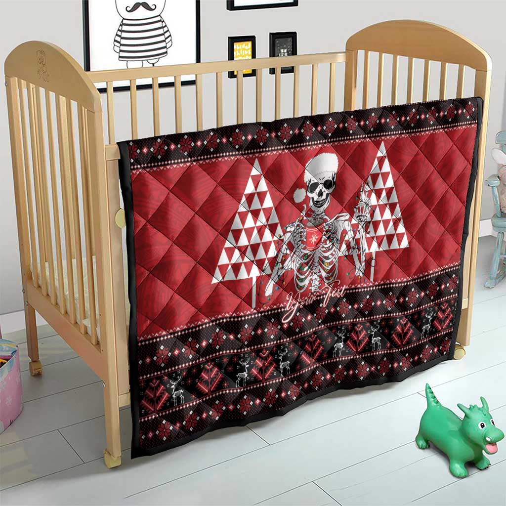 Personalized Hawaii Skull Christmas Quilt Mele Kalikimaka Hawaiian Kakau - Polynesian Pride